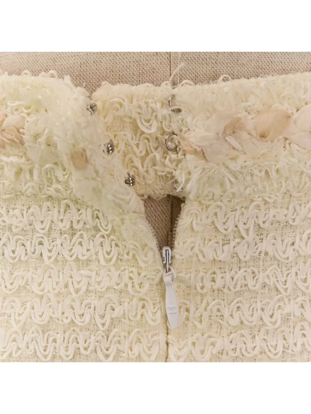 Chanel Tweed Jacket Skirt Set 36 Beige